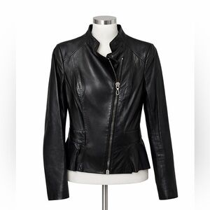 Punto leather and fur super soft calfskin black zipper jacket small